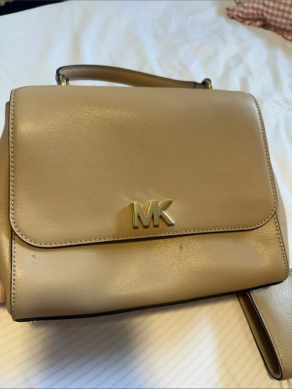 Michael Kors Beige Leather Top-Handle Satchel with Matching Zip Wallet